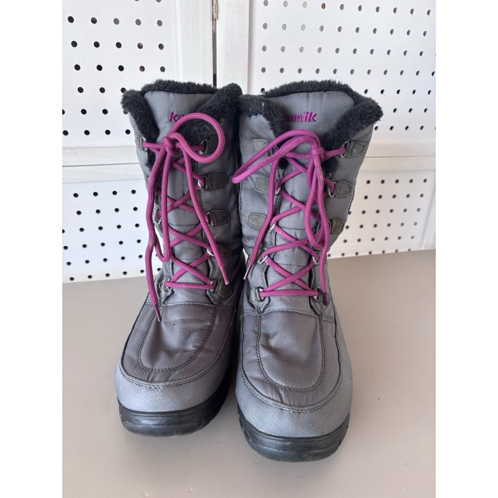 Kamik Brooklyn Mid Calf Waterproof Lace Up Snow Winter Boots Women's‎ 9 Gray